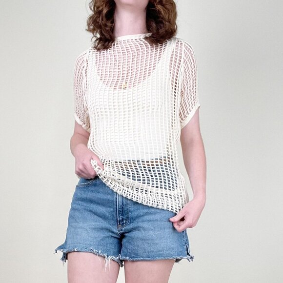 Vintage 60s 70s Norwegian Military Open Knit Net Blouse Top Shirt Cover Up Sexy - Picture 6 of 9